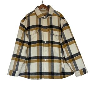 American Eagle Oversized Plaid Shacket Womens XL Yellow Grey Fleece Shirt Jacket